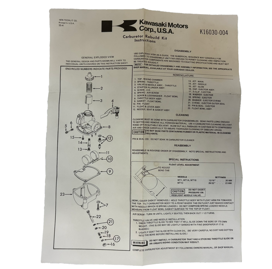 NOS Kawasaki MT1 Carburetor Rebuild Kit