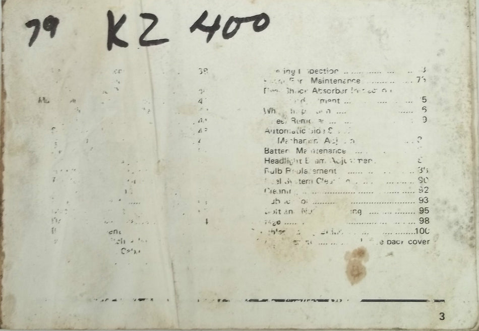 GENUINE KAWASAKI KZ400 C1 Motorcycle Owners Manual