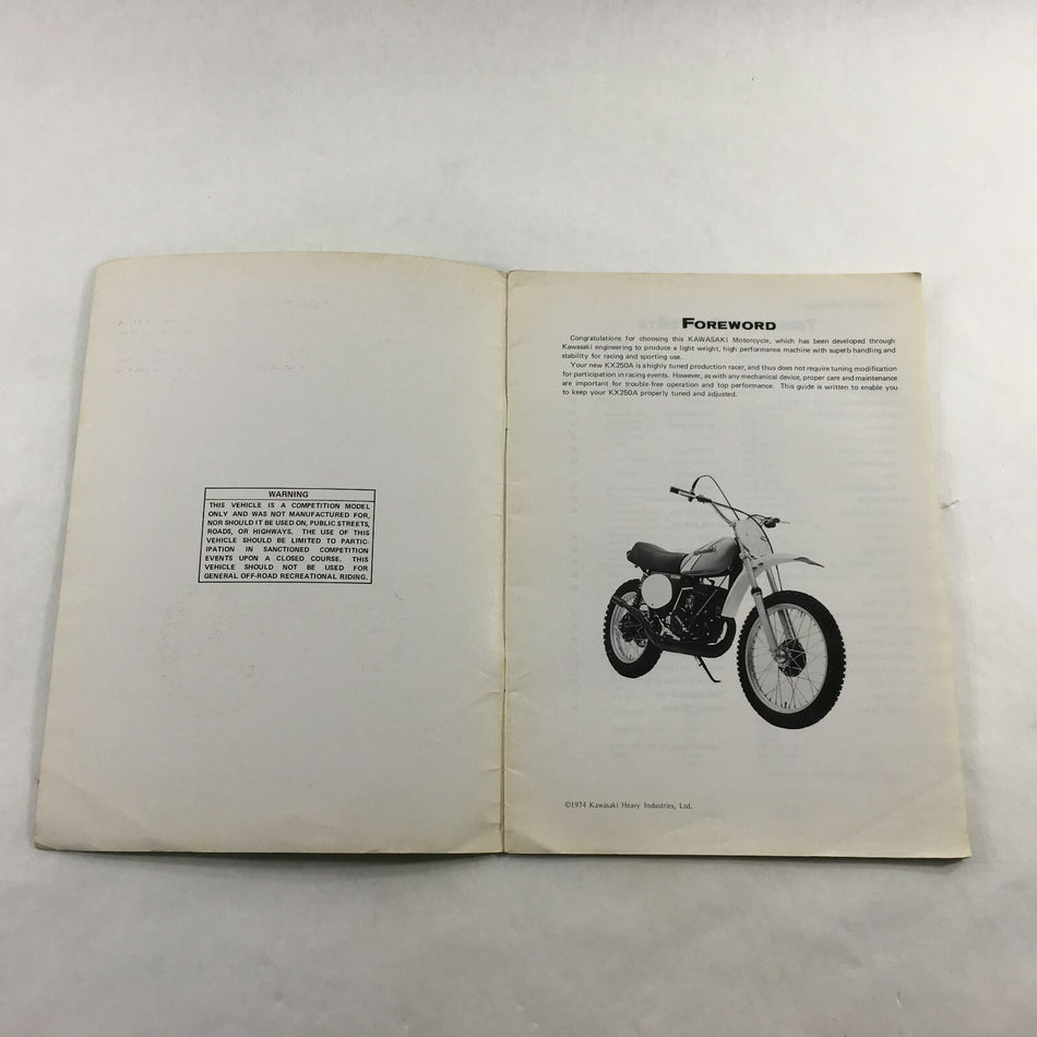 GENUINE KAWASAKI KX250A Shop Manual