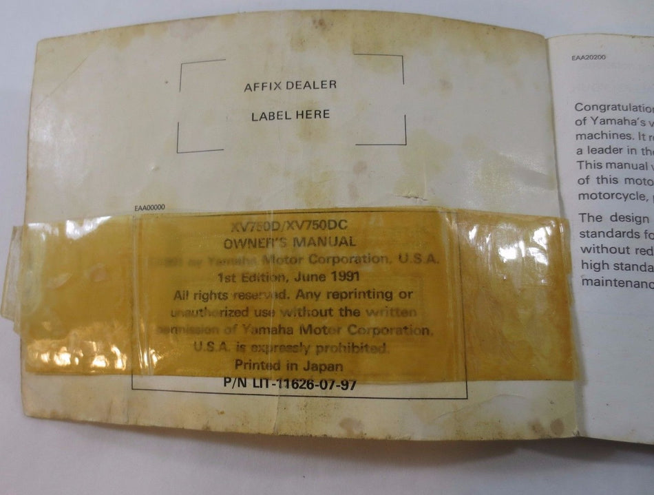 YAMAHA XV750D XV750DC OWNER'S MANUAL
