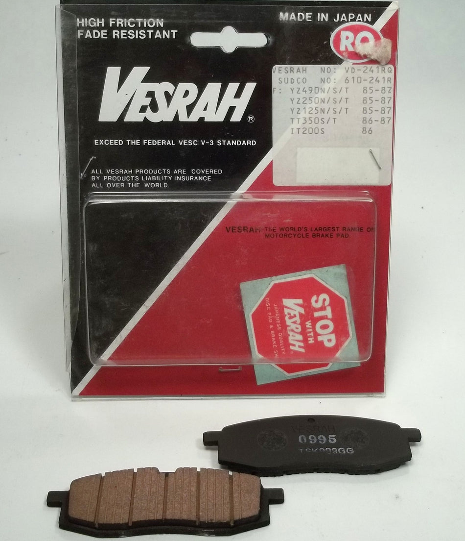 VESRAH GROOVED BRAKE PADS Yamaha YZ125 IT200 TT350 YZ490 YZ250