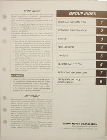 GENUINE SUZUKI GSX750F GSX 750F SERVICE MANUAL 1998