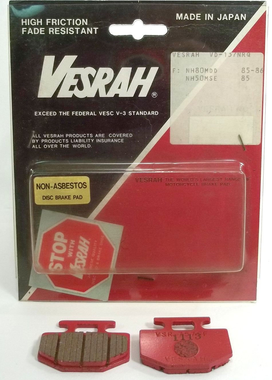 VESRAH FRONT BRAKE PADS Honda Scooter FA176 Non Asbestos GROOVED NH LEAD