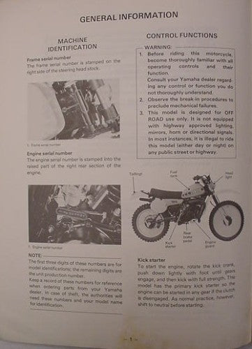 GENUINE YAMAHA IT25G  IT 125G OWNER'S SERVICE MANUAL