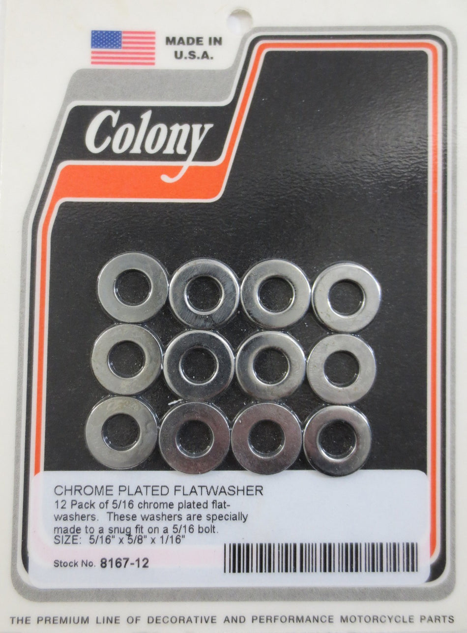 CHROME PLATED 5/16 FLAT WASHERS Harley Custom Chopper Pack of 12 8167-12