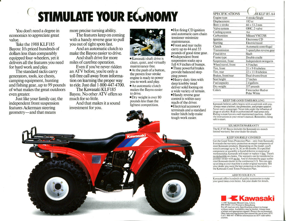 OEM KAWASAKI 1988 KLF185 Sales Brochure