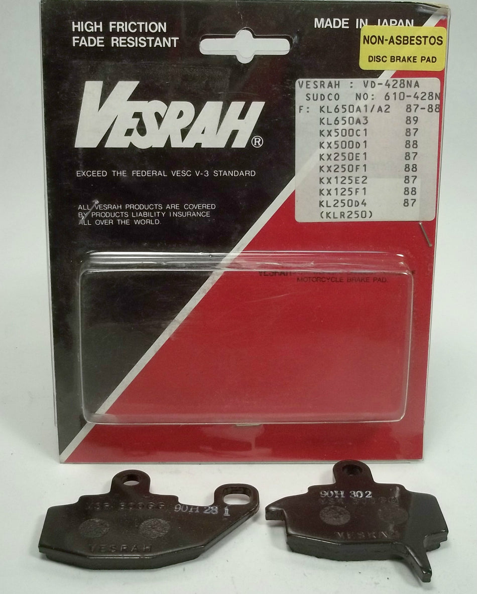 VESRAH FRONT BRAKE PADS FA130 Kawasaki KX125 KX250 KX500 KL650