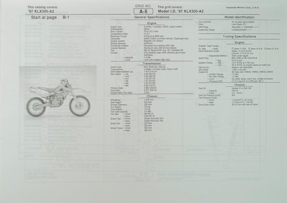 GENUINE KAWASAKI KLX300-A2 PARTS LIST CATALOG KLX300R 1997