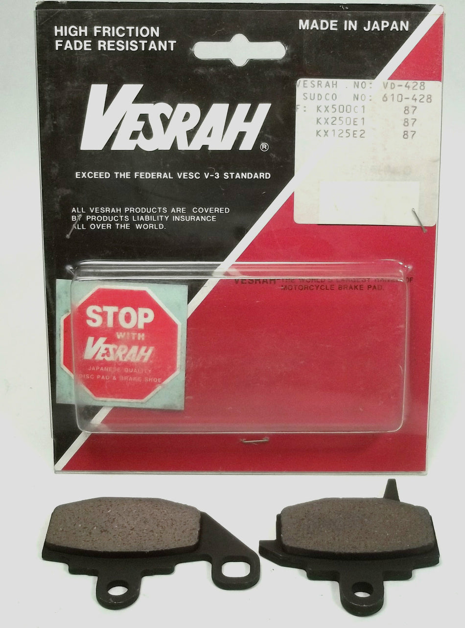 VESRAH FRONT BRAKE PADS KX125 Kawasaki KX250 KX500 KL650 FA130