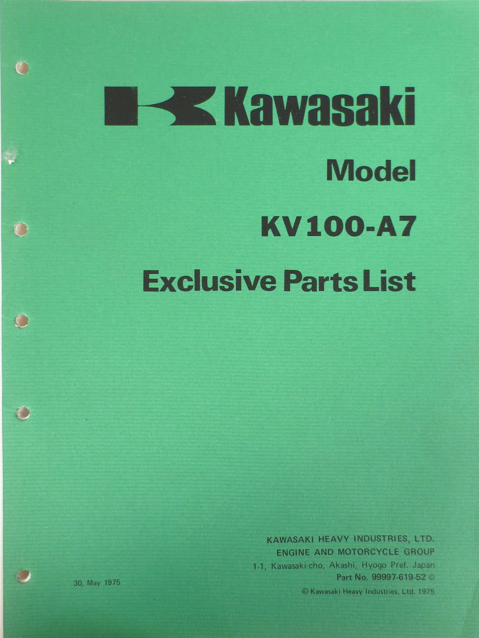 GENUINE KAWASAKI Model KV100 A7 EXCLUSIVE PARTS LIST