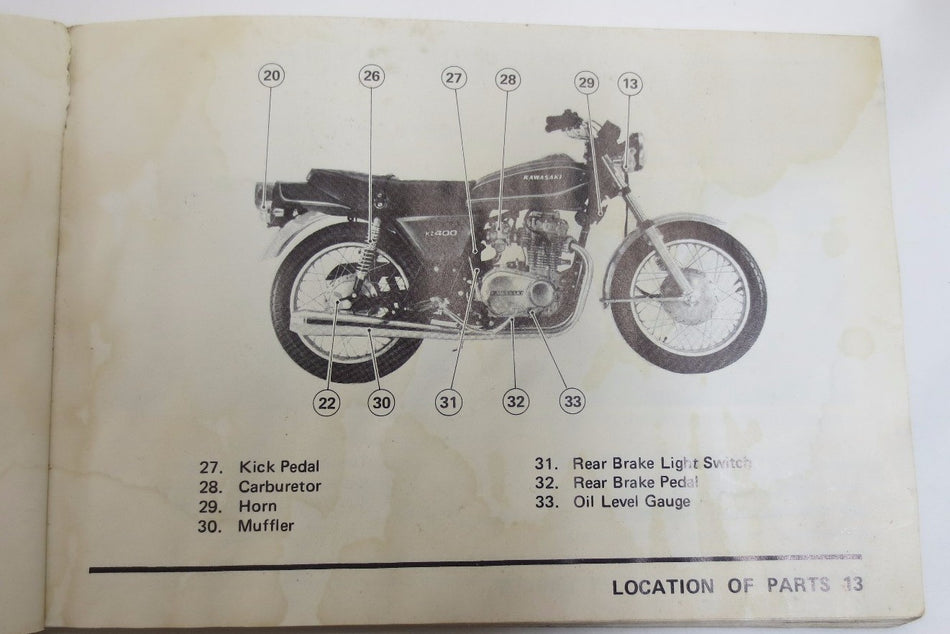 GENUINE KAWASAKI KZ400 C1 Motorcycle Owners Manual