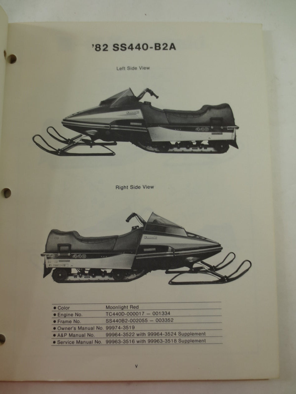 KAWASAKI SS440-B SNOWMOBILE PARTS CATALOG