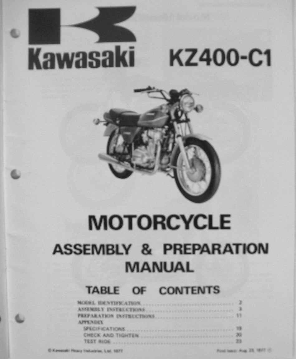 GENUINE KAWASAKI KZ400 C1 Assembly and Preparation Manual Very Nice!