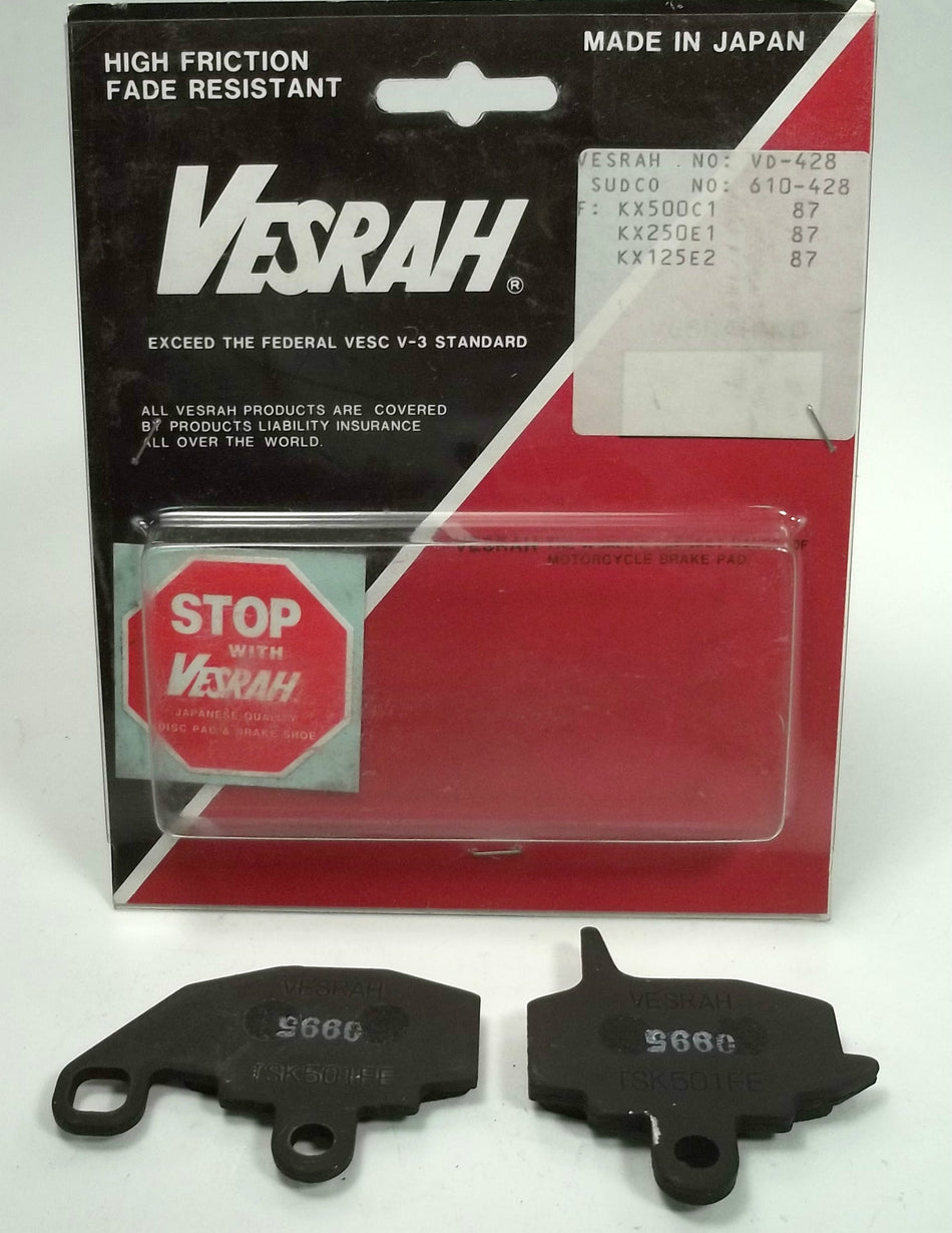 VESRAH FRONT BRAKE PADS KX125 Kawasaki KX250 KX500 KL650 FA130