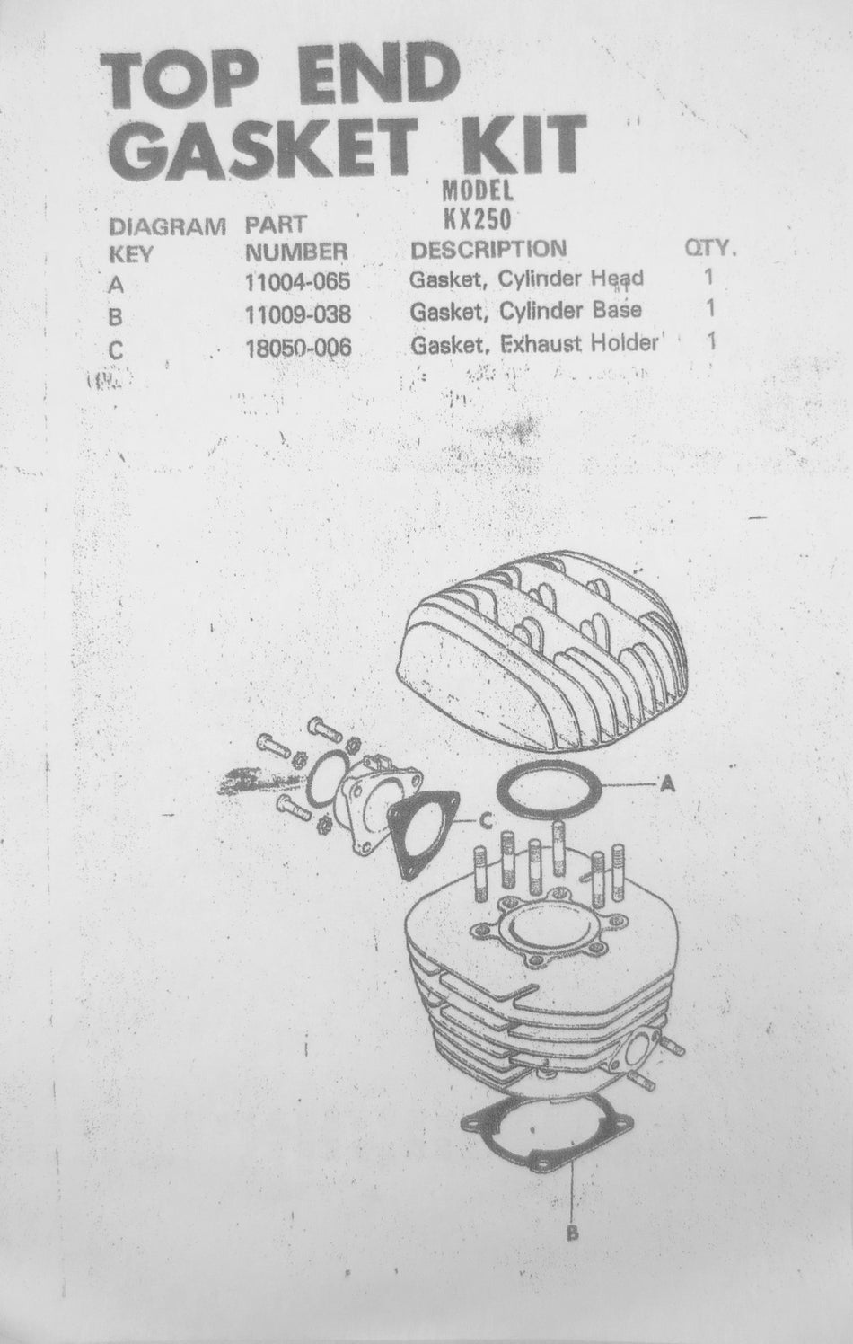 NOS KAWASAKI KX250 Top End Gasket Kit