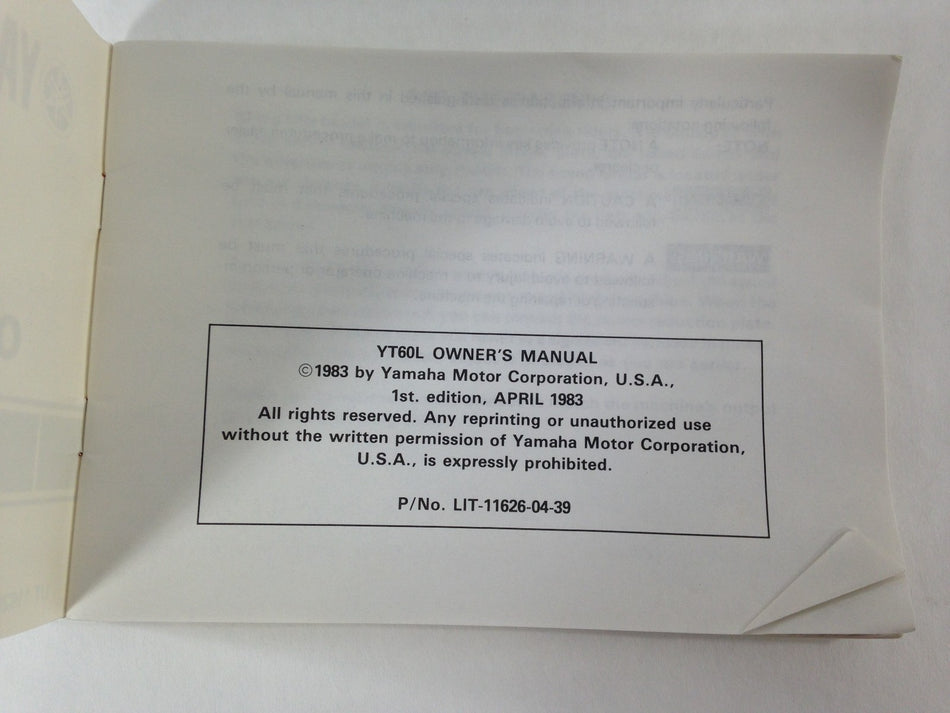 YAMAHA YT60L OWNER'S MANUAL