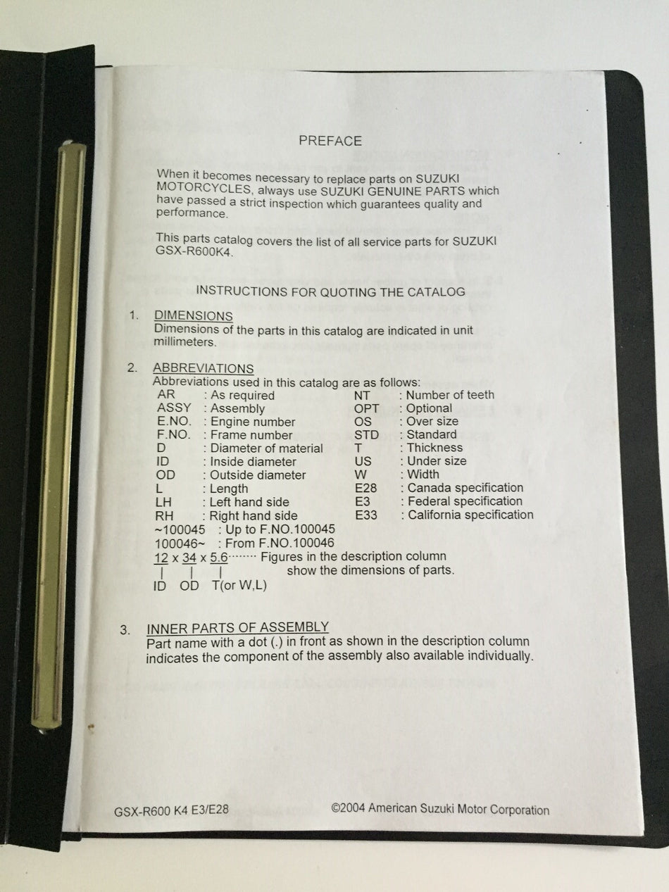 SUZUKI GSX-R600K4 PARTS BOOK MANUAL