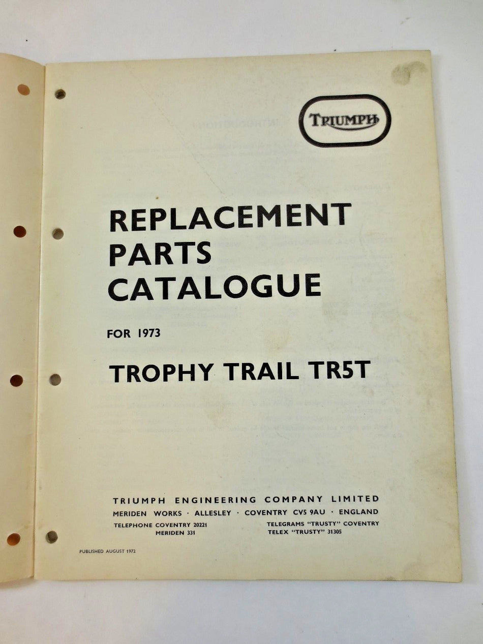 Triumph Replacement Parts Catalog 1973 Models Trophy Trial