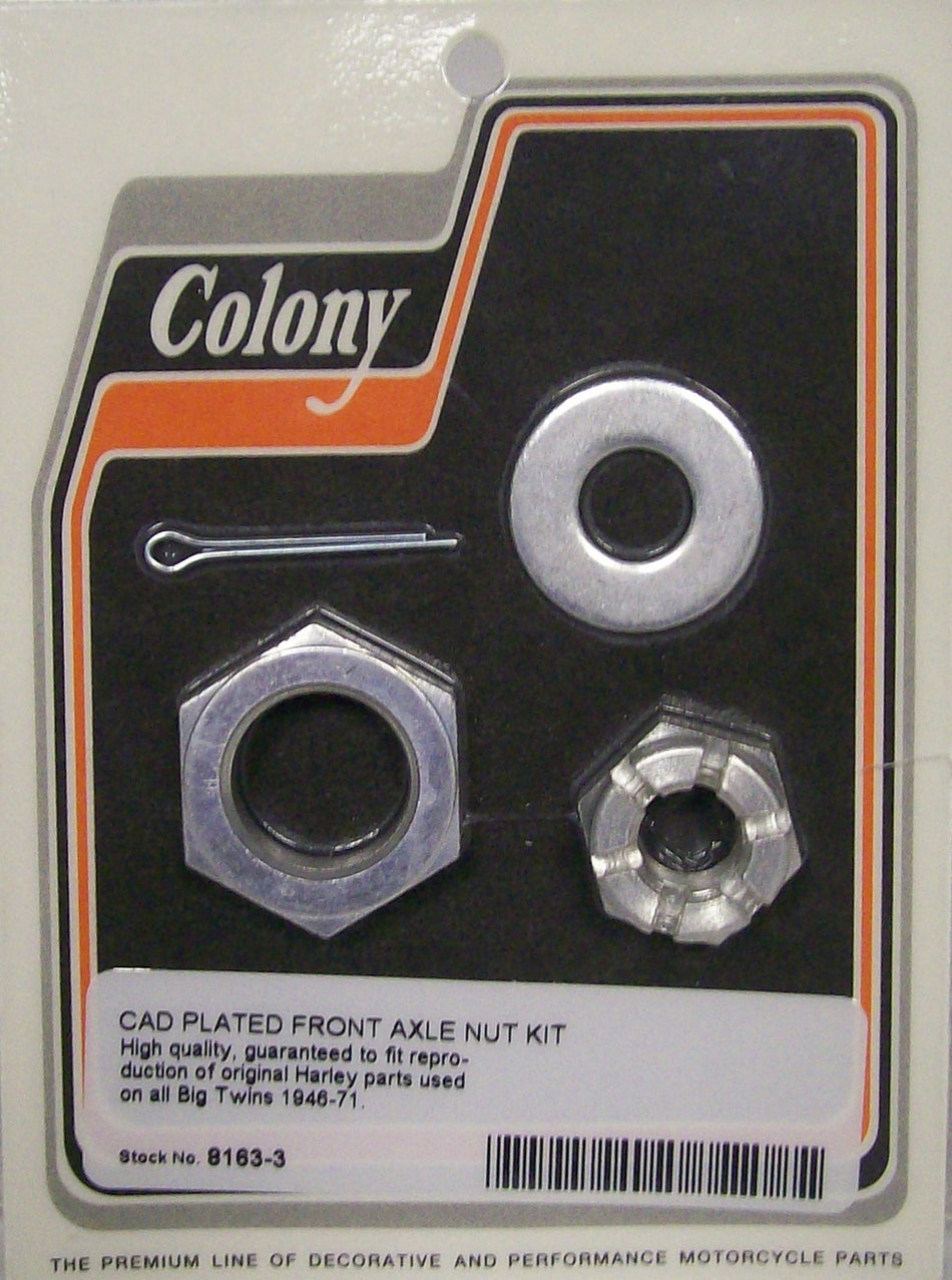 HARLEY KNUCKLEHEAD PANHEAD SHOVELHEAD CAD PLATED FRONT AXLE NUT KIT 8163-3