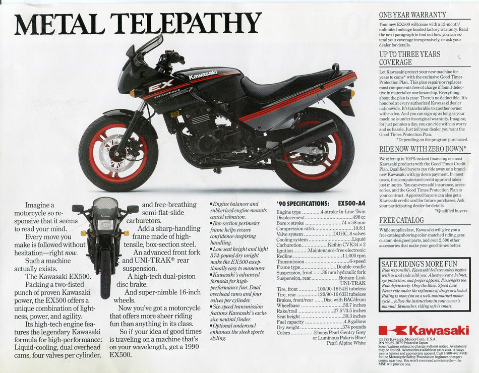OEM KAWASAKI 1990 EX500 Sales Brochure EX500-A4