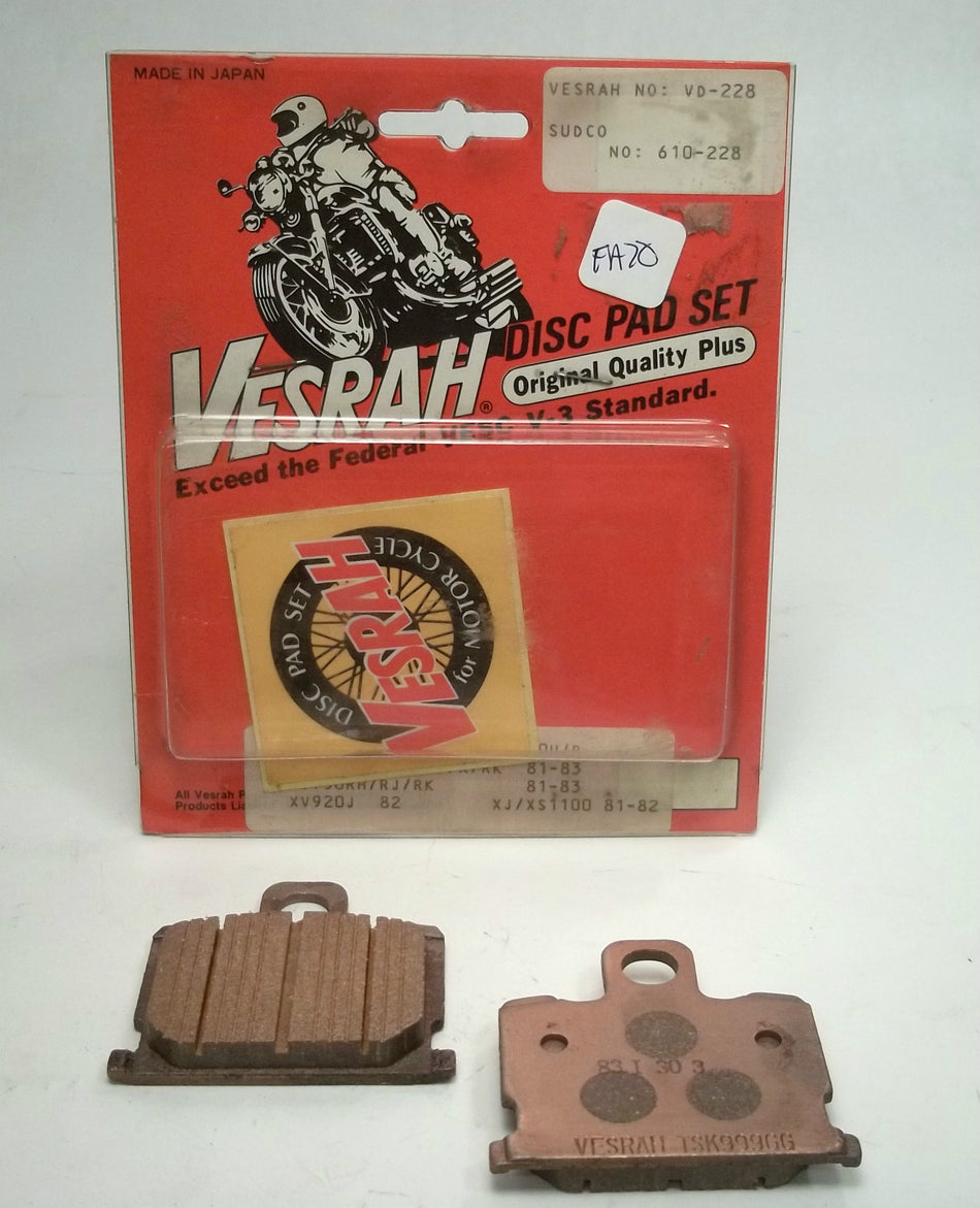 VESRAH BRAKE PADS Yamaha XJ 550 Maxim Seca XV920 Virago XS1100 Midnight Special