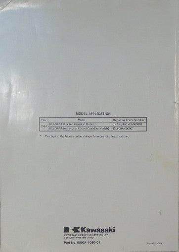 GENUINE KAWASAKI 1984 KLR600 SERVICE MANUAL 84 KL600-A1