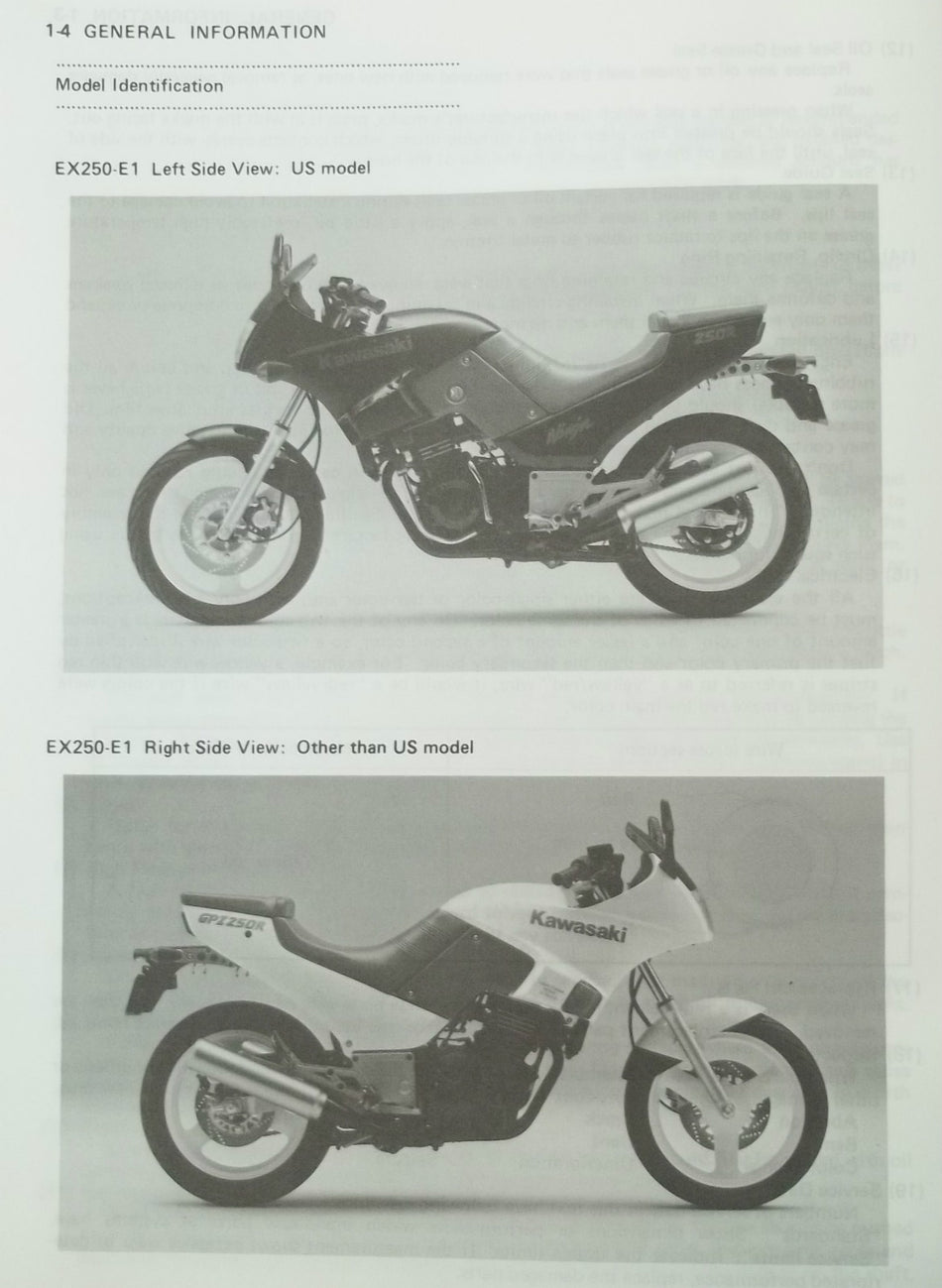 GENUINE KAWASAKI SERVICE MANUAL NINJA GPZ250 R 86 - 87