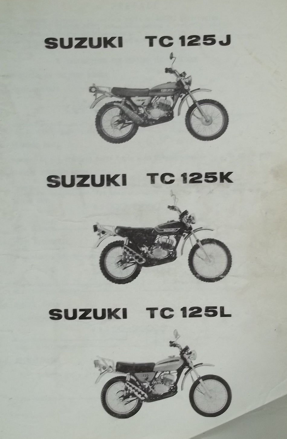GENUINE SUZUKI TC125 PARTS CATALOGUE TC125J TC125K TC125L 1974 NICE VINTAGE!
