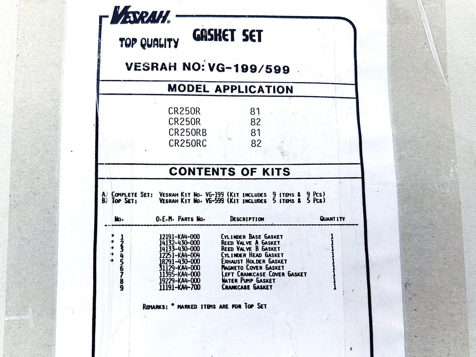 VESRAH HONDA CR250R COMPLETE GASKET SET