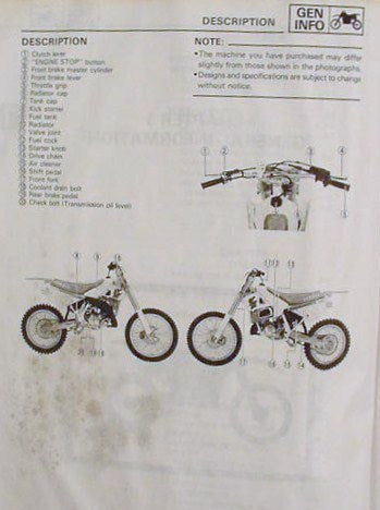 GENUINE YAMAHA OWNERS SERVICE MANUAL YZ125B YZ125 B