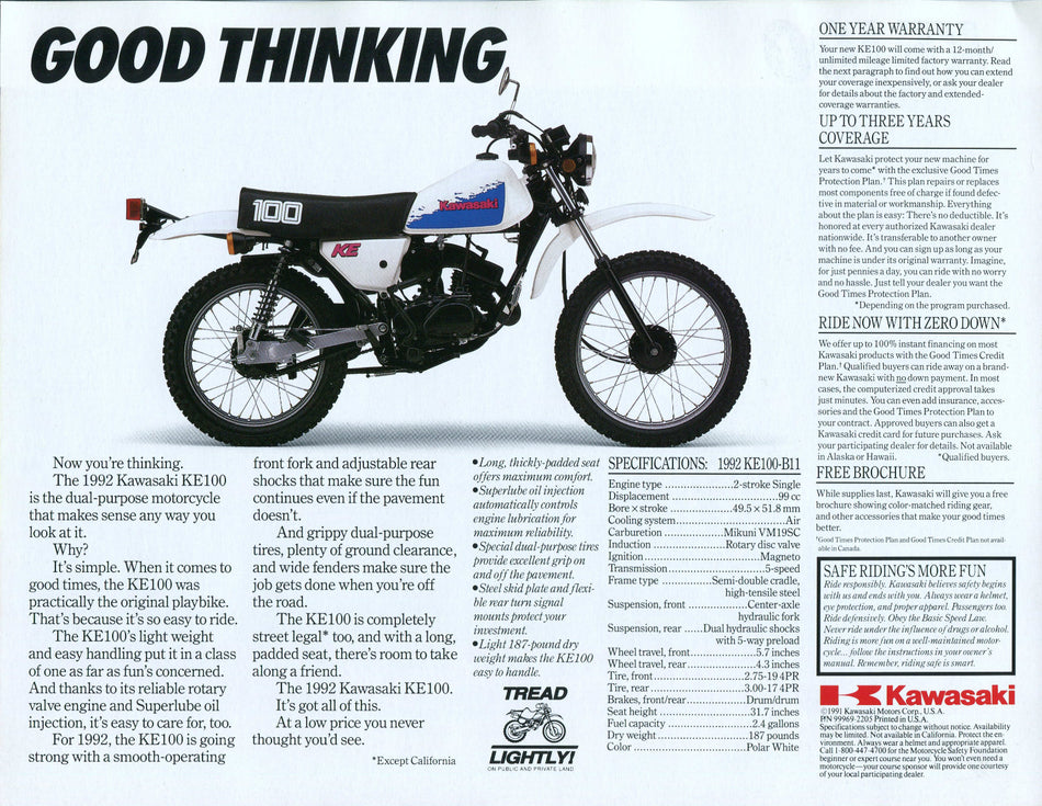 OEM KAWASAKI 1992 KE100-B11 Sales Brochure