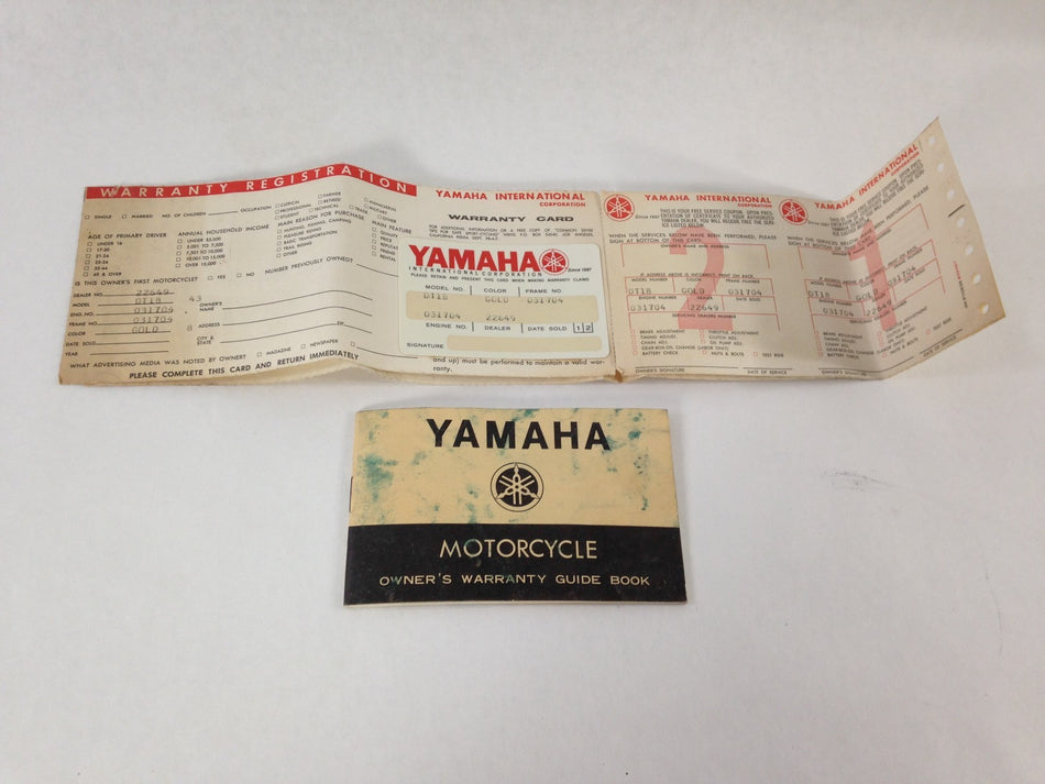 Yamaha DT1 OWNER'S WARRANTY GUIDE BOOK