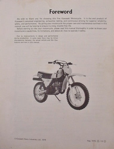KAWASAKI KDX80 KDX80-A1 OWNERS & SERVICE MANUAL + EXTRA