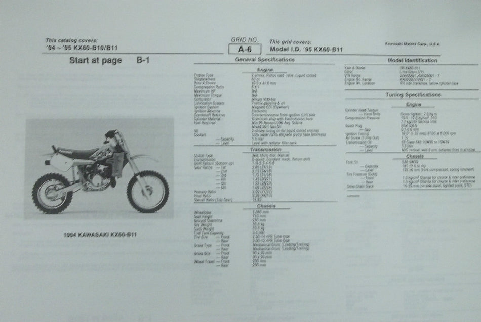 GENUINE KAWASAKI KX60-B10 B11 PARTS LIST CATALOG 94-95