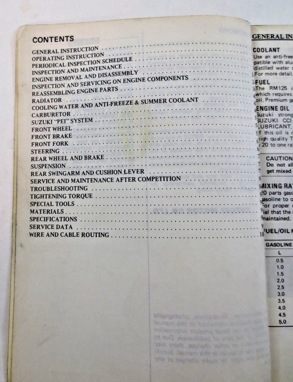 SUZUKI RM125 OWNER'S MAINTENANCE MANUAL 99011-01B21-03A