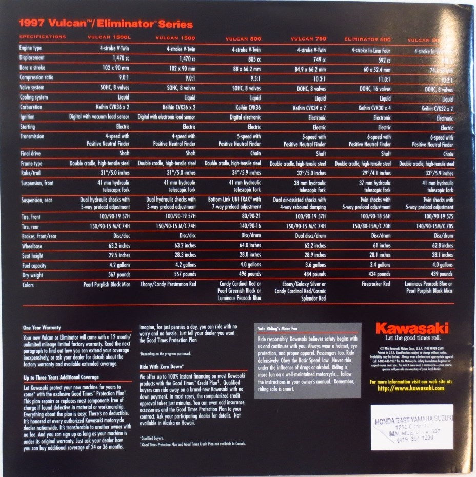 OEM KAWASAKI 1997 Vulcan Eliminator Series Sales Brochure Vulcan 1500