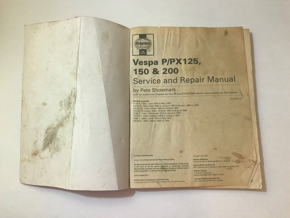 HAYNES P/PX125, 150 & 200 Scooters 1978 to 2003 Service and Repair Manual