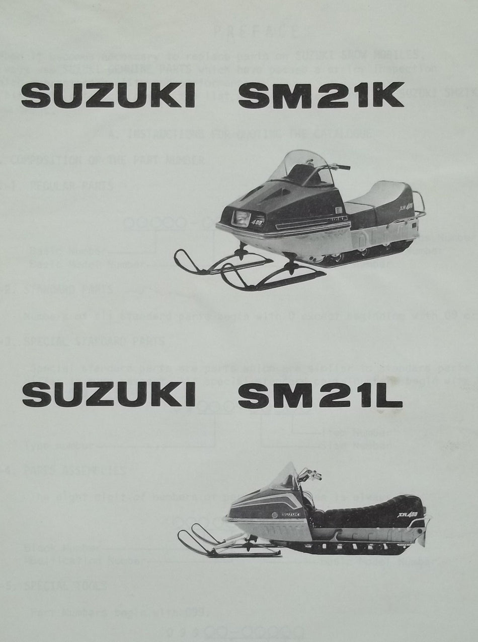 GENUINE SUZUKI SM21 PARTS CATALOGUE SNOWMOBILE SM21K SM21L 1974 NICE VINTAGE!