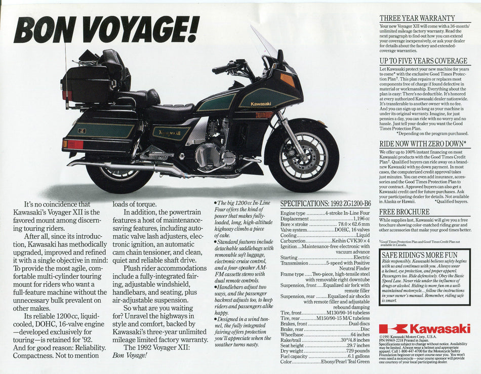 OEM KAWASAKI 1992 ZG1200-B6 Sales Brochure Voyager XII