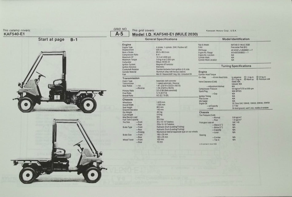 GENUINE KAWASAKI KAF540-E1 Mule 2030 PARTS LIST CATALOG Industrial
