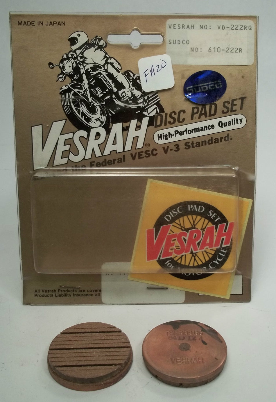 VESRAH GROOVED BRAKE PADS Yamaha ATV YT 125 Tri Moto