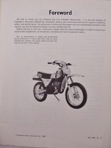 KAWASAKI KDX80 1981 KDX80-A2 OWNERS and SERVICE MANUAL