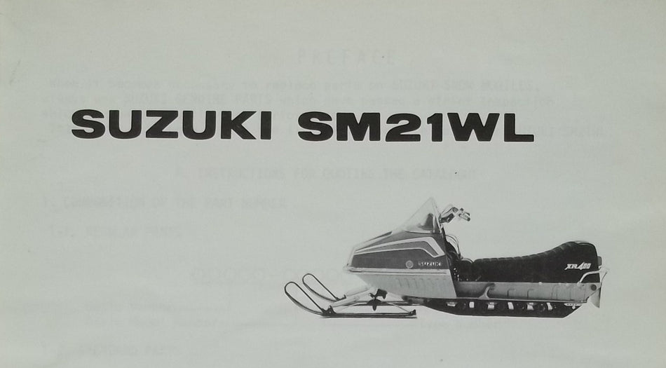 GENUINE SUZUKI SM21WL PARTS CATALOGUE SNOWMOBILE 1974 NICE VINTAGE!